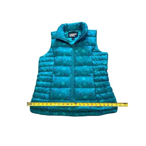 Lands' End Women's Down Puffer Vest Floral Print Teal Blue Lightweight Medium - Picture 4 of 7